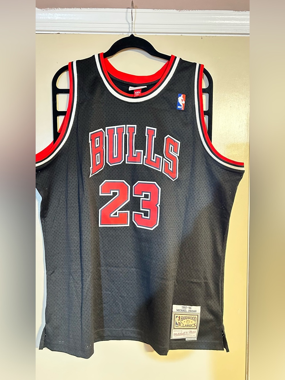 Mitchell & Ness Black Chicago Bulls #23 Jersey with Red & White Trim